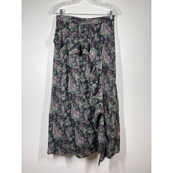 Sundance Dresses & Skirts - Sundance Womens Small Paisley Ruffle Cotton Midi Skirt Blue Purple Boho Floral